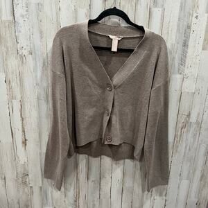 H&M Brown Boxy Cropped 3 Button Cardigan Small Academia Preppy Minimalist